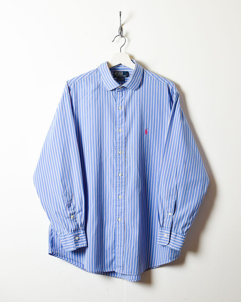 Vintage 90s Blue Polo Ralph Lauren Striped Shirt - X-Large Cotton