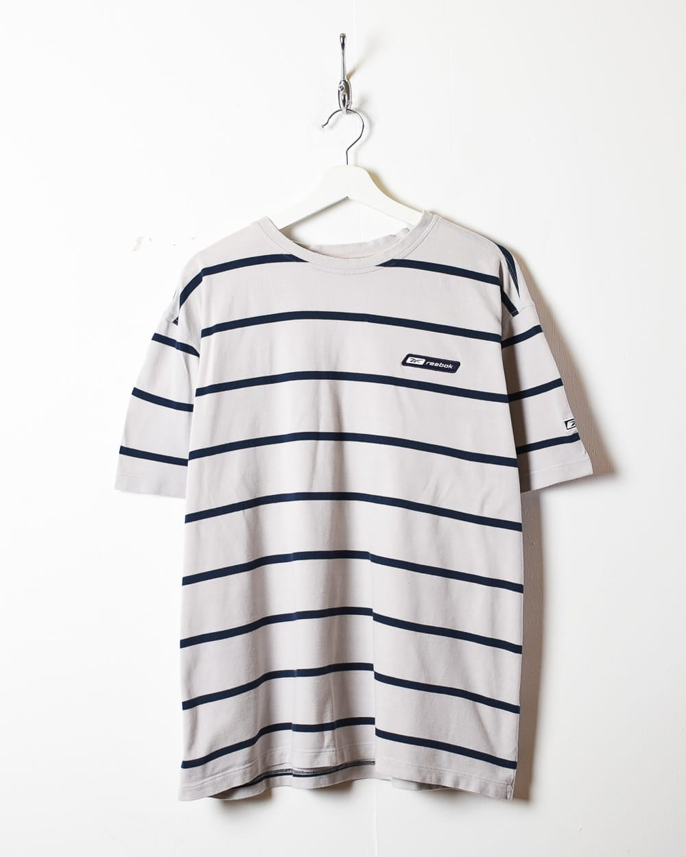 Stone Reebok Striped T-Shirt - X-Large