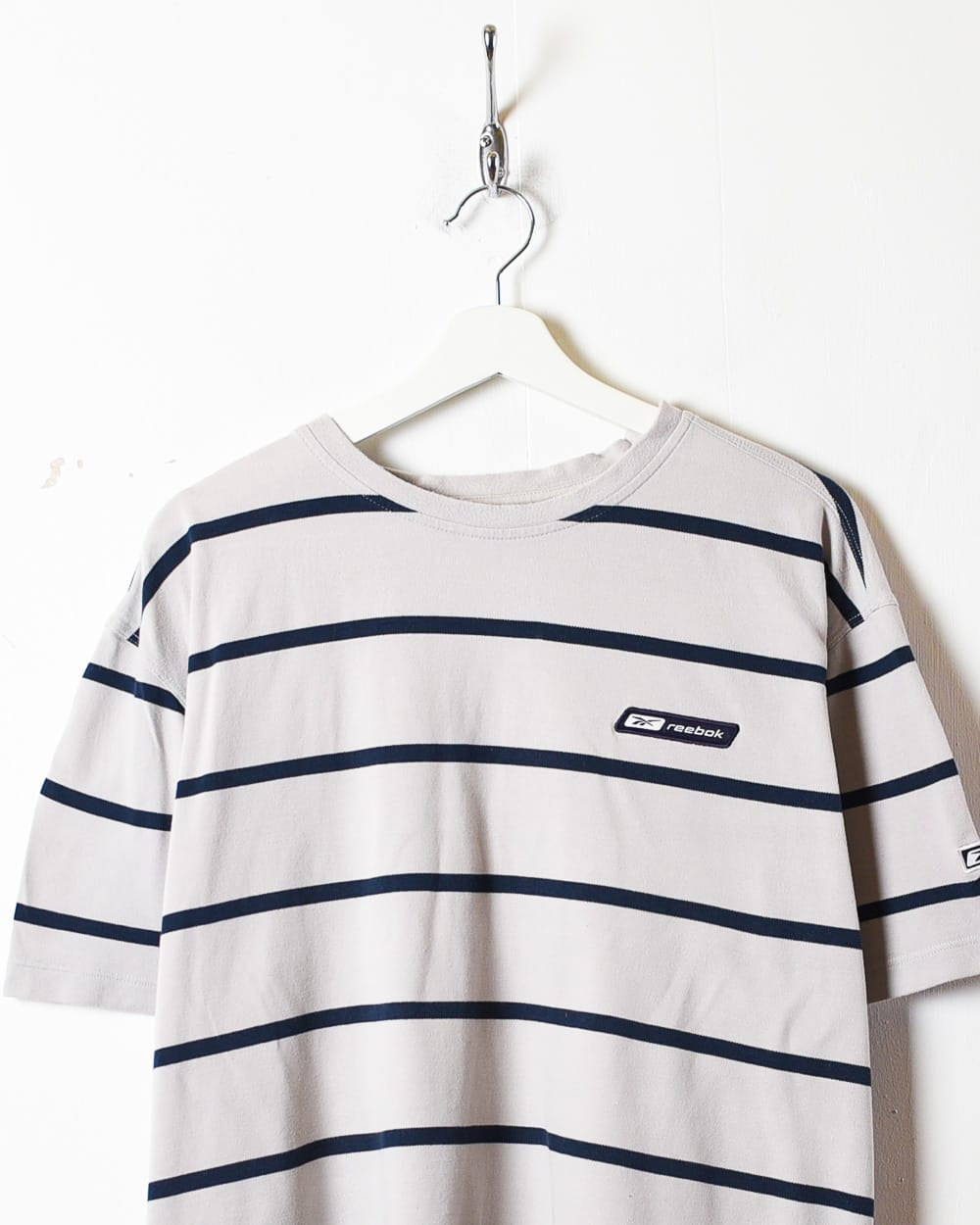 Stone Reebok Striped T-Shirt - X-Large