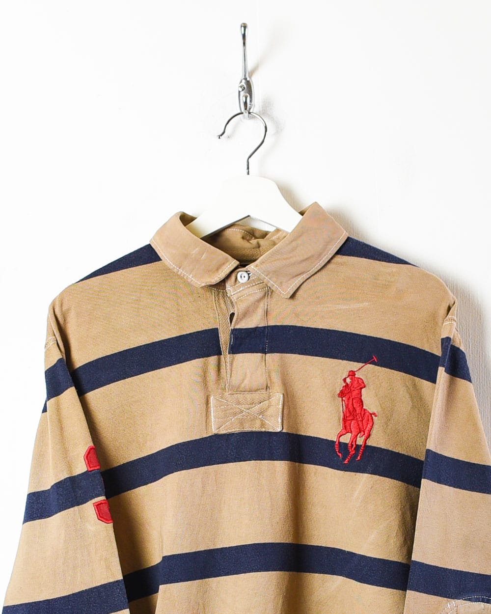 Brown Polo Ralph Lauren Striped Rugby Shirt - X-Large