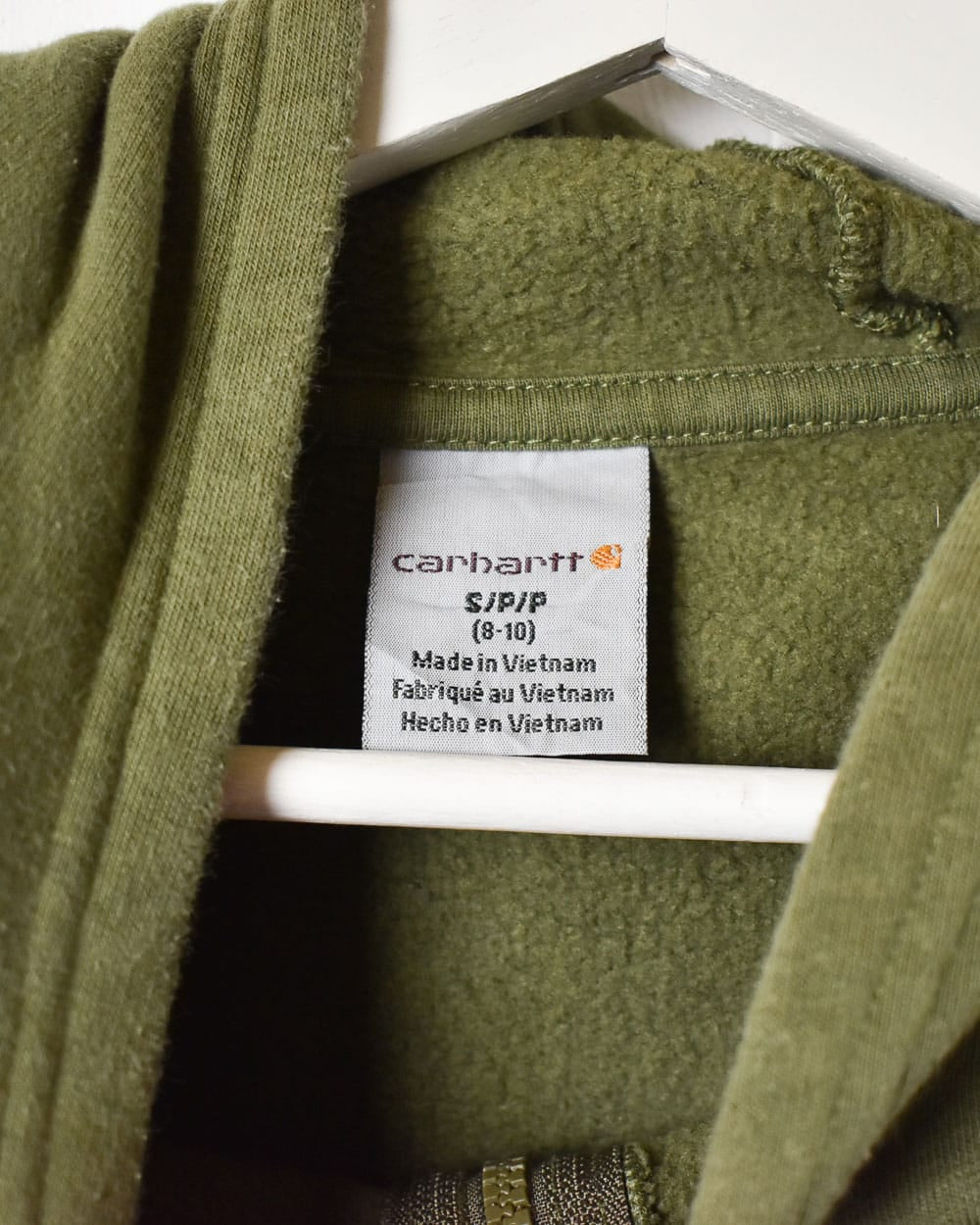 Khaki Carhartt Zip-Through Hoodie - Small Women's