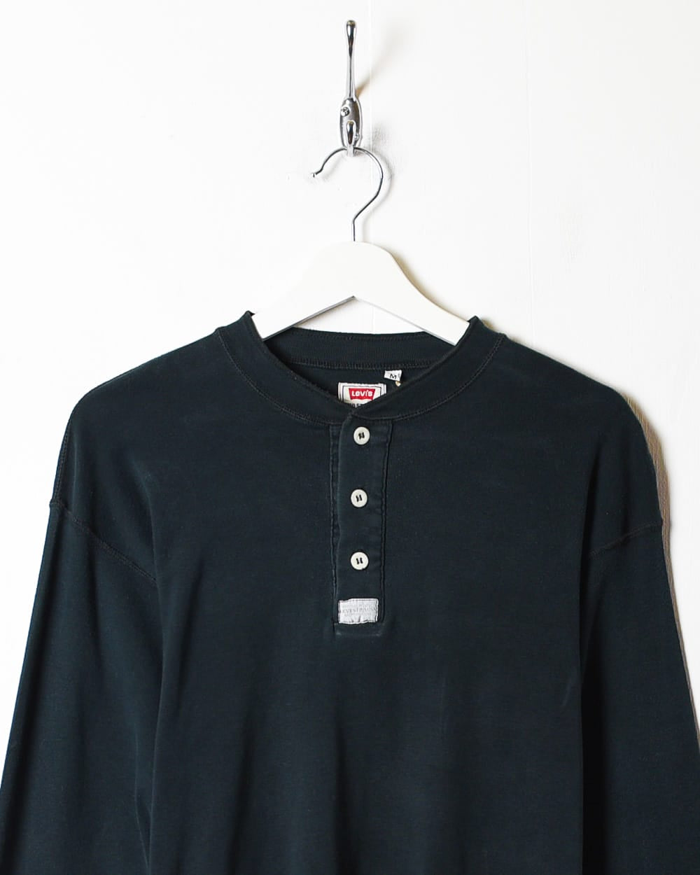 Black Levi's 1/4 Button Long Sleeved T-Shirt - Medium