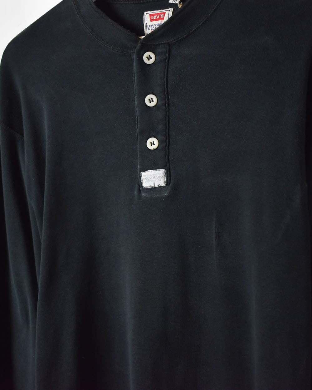 Black Levi's 1/4 Button Long Sleeved T-Shirt - Medium