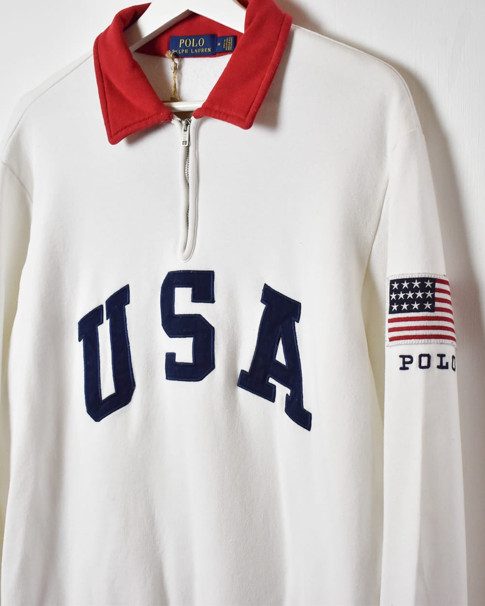 Vintage 10s White Polo Ralph Lauren USA 1 4 Zip Sweatshirt