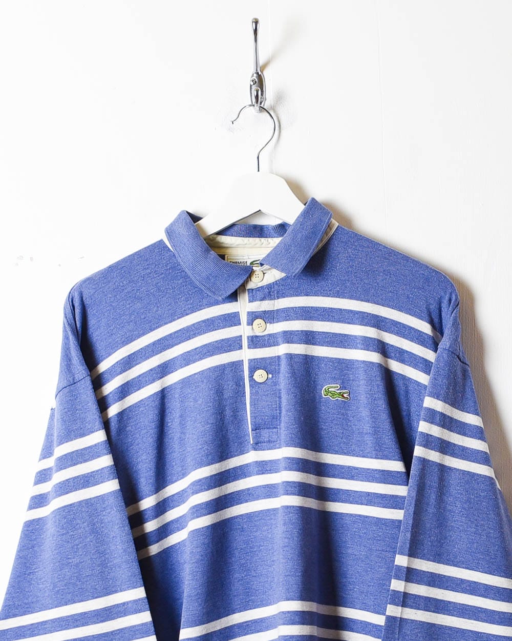 Blue Chemise Lacoste Striped Long Sleeved Polo Shirt - Large