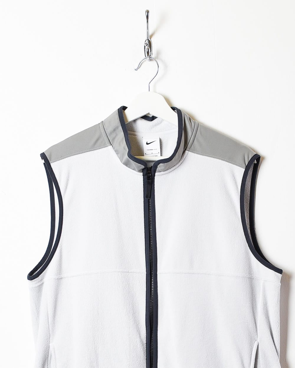 Vintage 10s White Nike Therma Fit Zip Through Fleece Bodywarmer Medium Polyester Domno Vintage