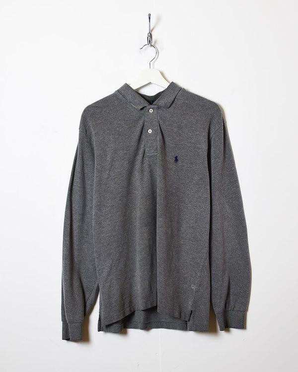 Grey Polo Ralph Lauren Long Sleeved Polo Shirt - Medium