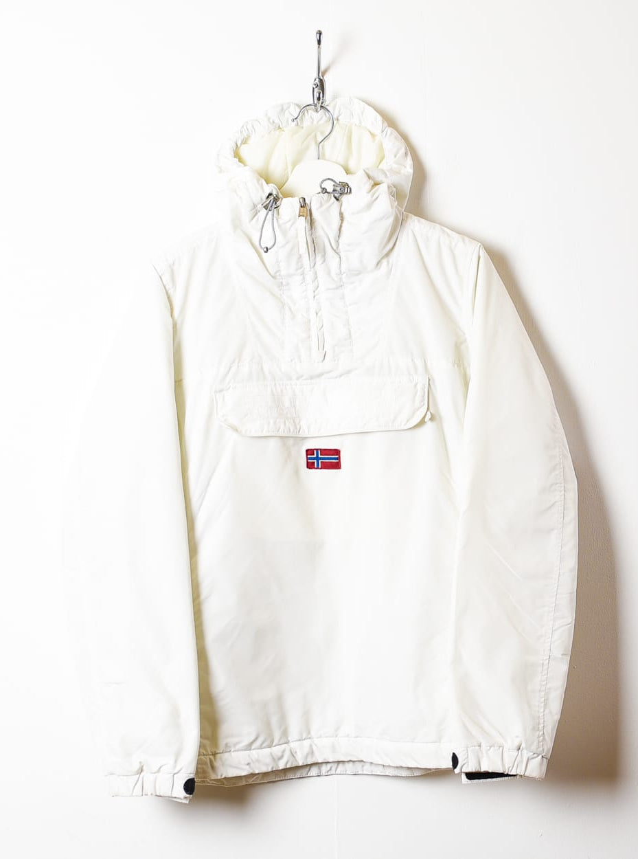 White Napapijri Hooded 1/4 Zip Windbreaker Jacket - Large Women's