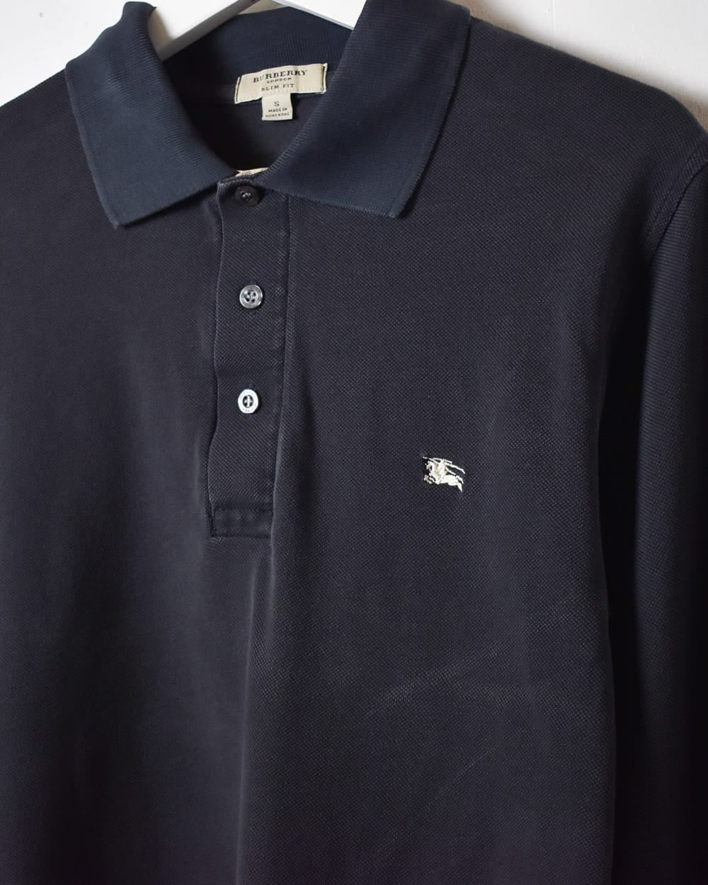 Black Burberry Long Sleeved Polo Shirt - Small