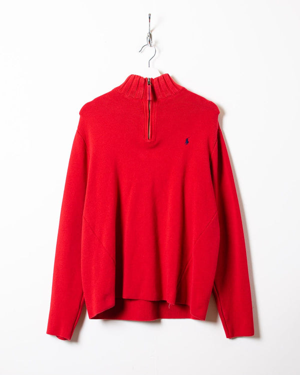 Red Polo Ralph Lauren Knitted 1/4 Zip Sweatshirt - X-Large Women's
