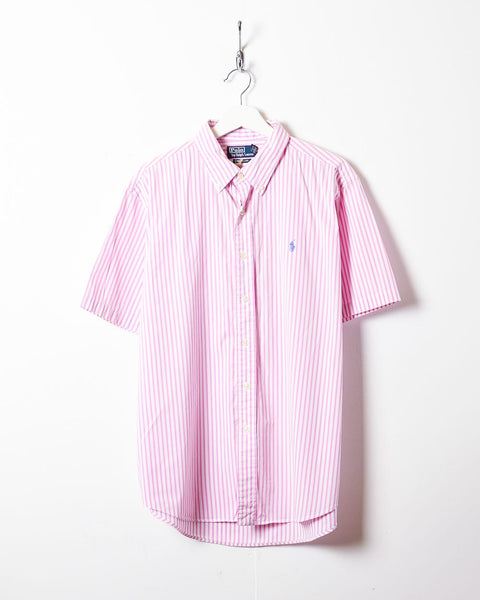 Vintage 90s Pink Polo Ralph Lauren Striped Short Sleeved Shirt - X