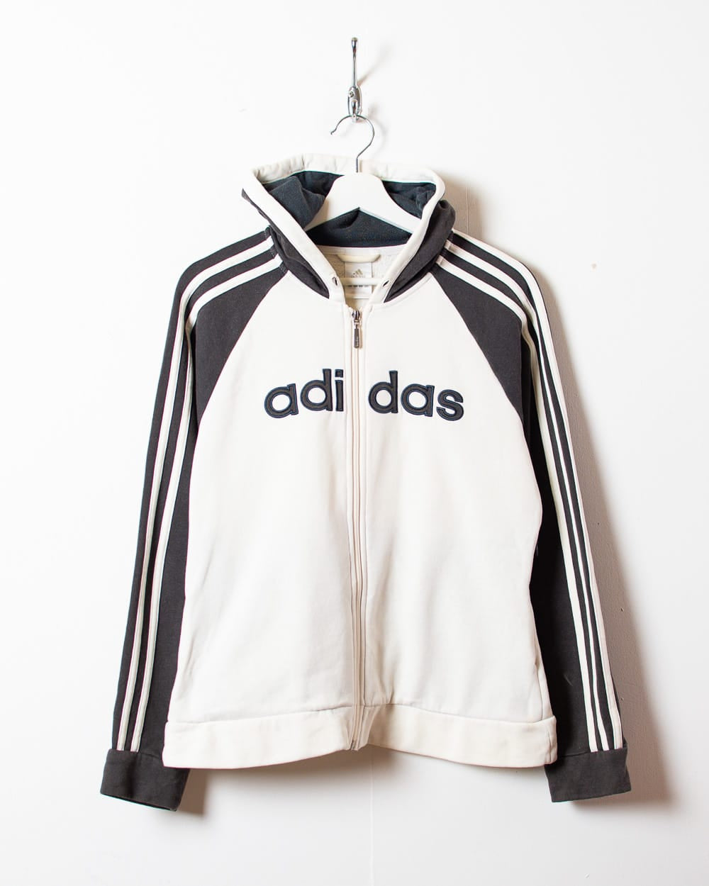 White Adidas Zip-Through Hoodie - Small