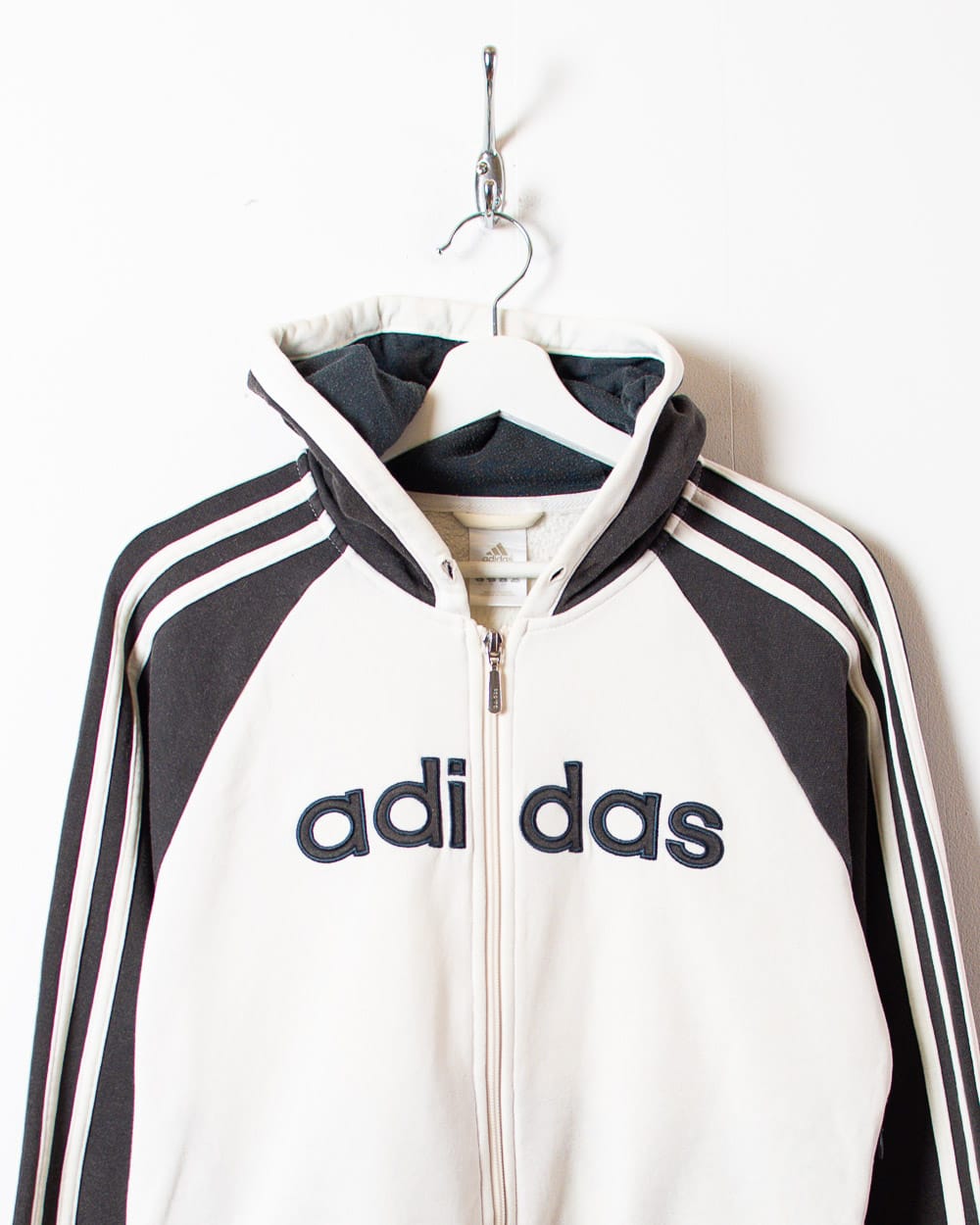 White Adidas Zip-Through Hoodie - Small