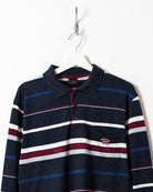 Navy Paul & Shark Striped Collared Knitted Sweatshirt - Large