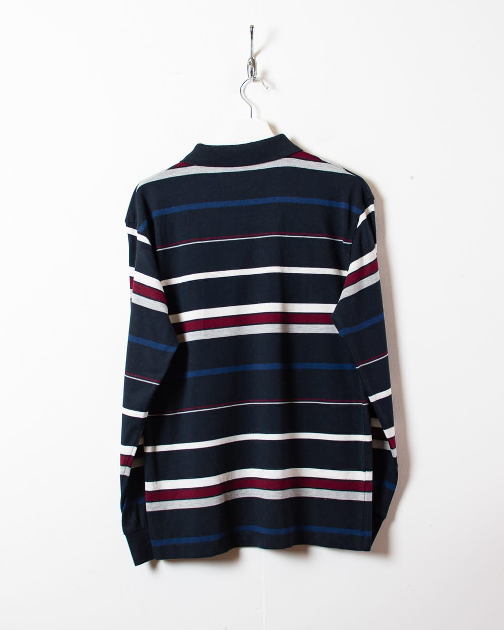 Navy Paul & Shark Striped Collared Knitted Sweatshirt - Large