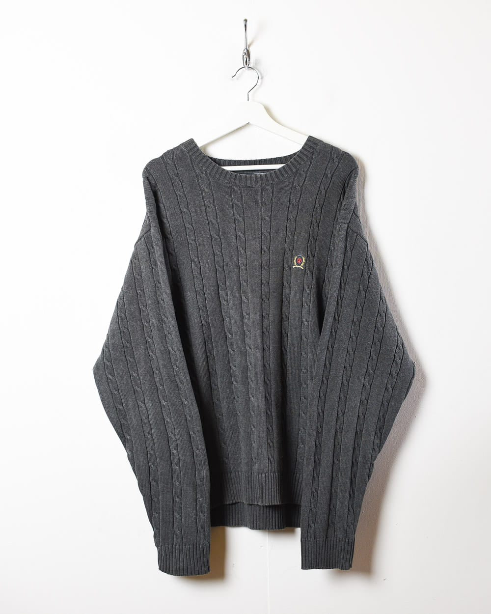 Grey Tommy Hilfiger Cable Knitted Sweatshirt - X-Large