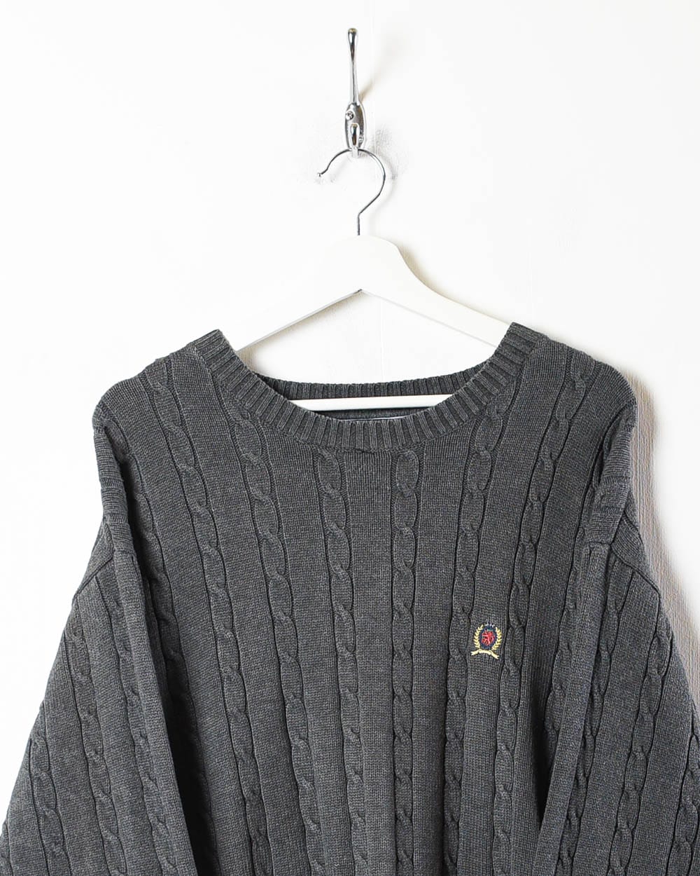 Grey Tommy Hilfiger Cable Knitted Sweatshirt - X-Large
