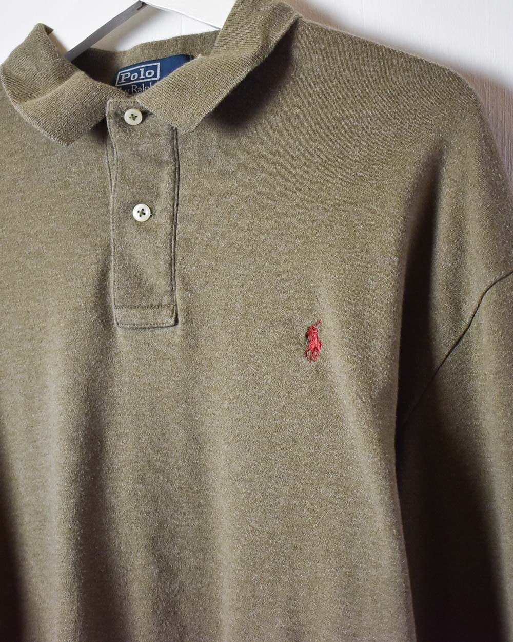 Khaki Polo Ralph Lauren Long Sleeved Polo Shirt - Large