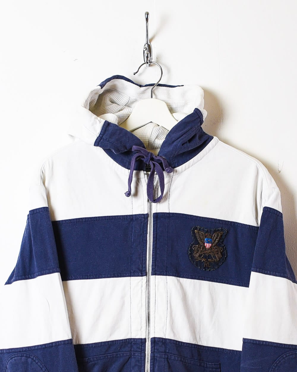 Navy Polo Ralph Lauren Striped Zip-Through Hoodie - Medium