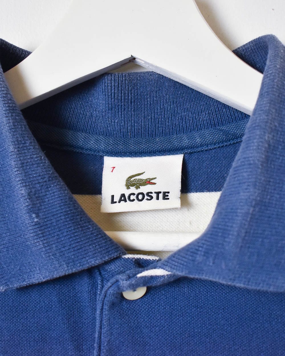 Navy Lacoste Striped Polo Shirt - Large