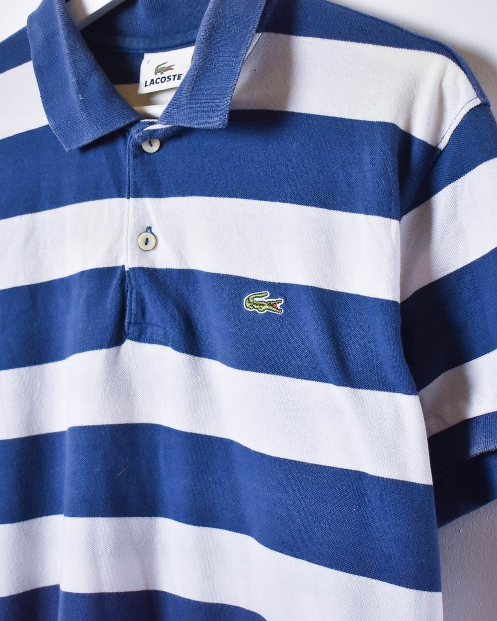 Navy Lacoste Striped Polo Shirt - Large