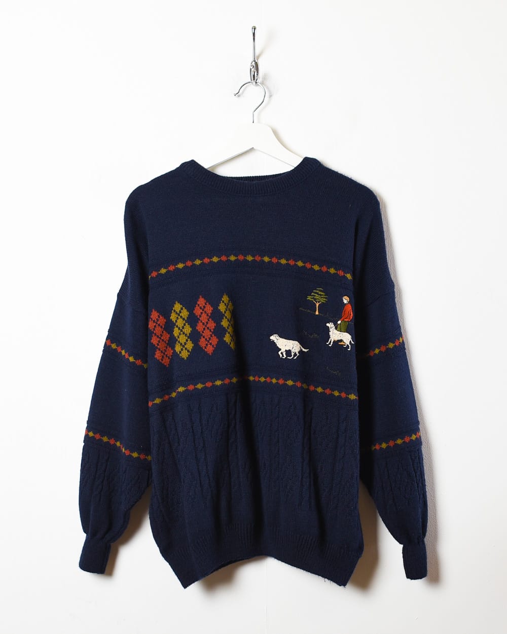 Navy Patterned Knitted Sweatshirt - Large