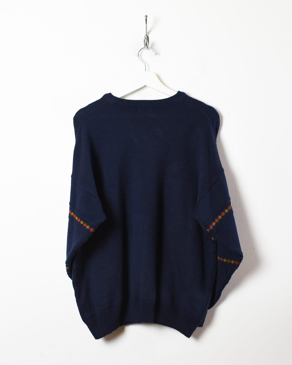 Navy Patterned Knitted Sweatshirt - Large