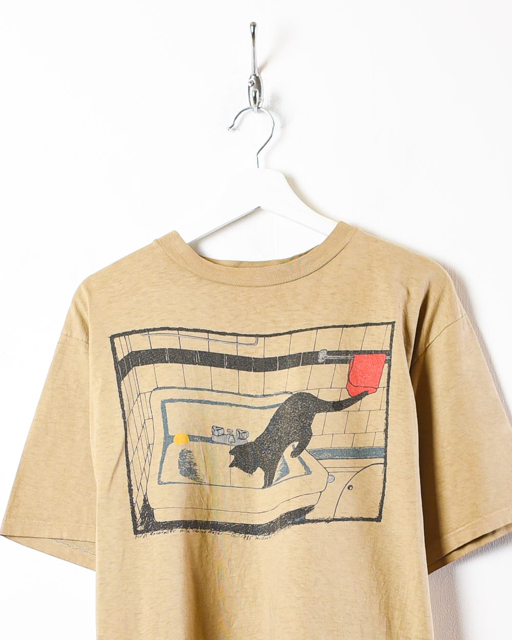 Brown First Encounter Cat 80s Single Stitch T-Shirt - X-Large