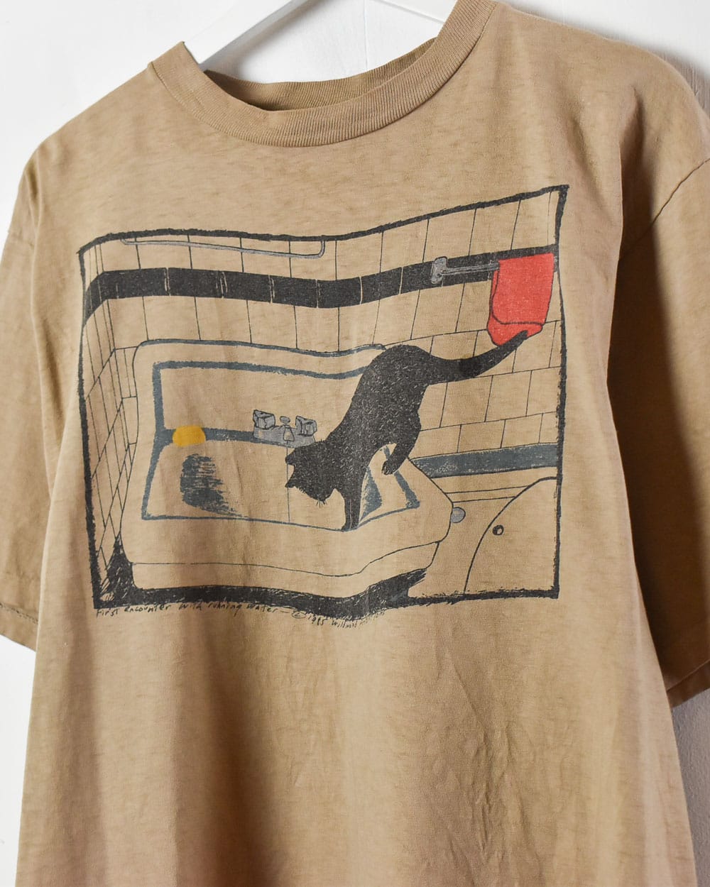 Brown First Encounter Cat 80s Single Stitch T-Shirt - X-Large