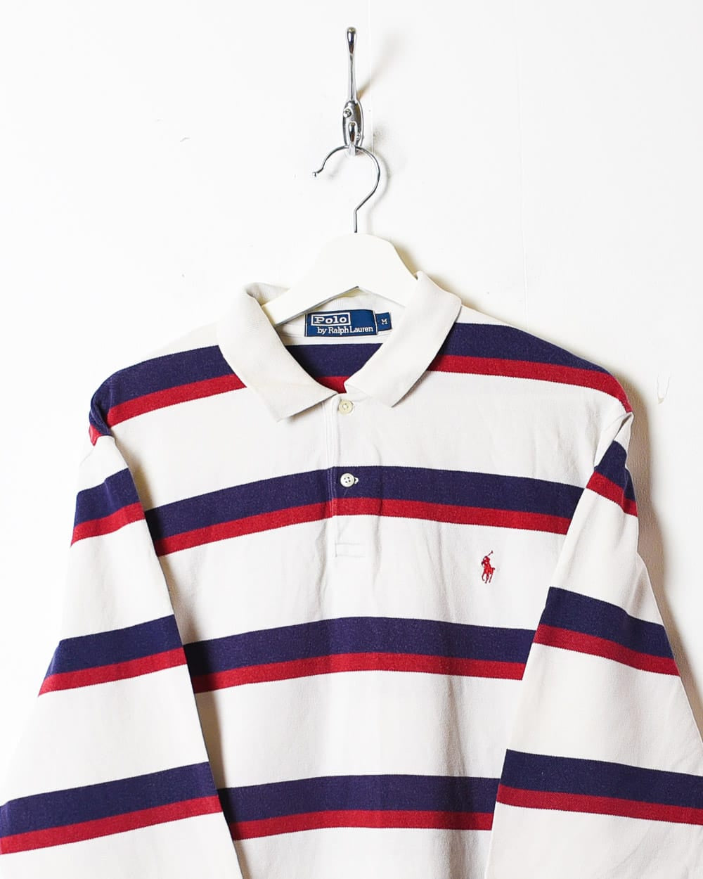 Stone Polo Ralph Lauren Striped Long Sleeved Polo Shirt - Medium
