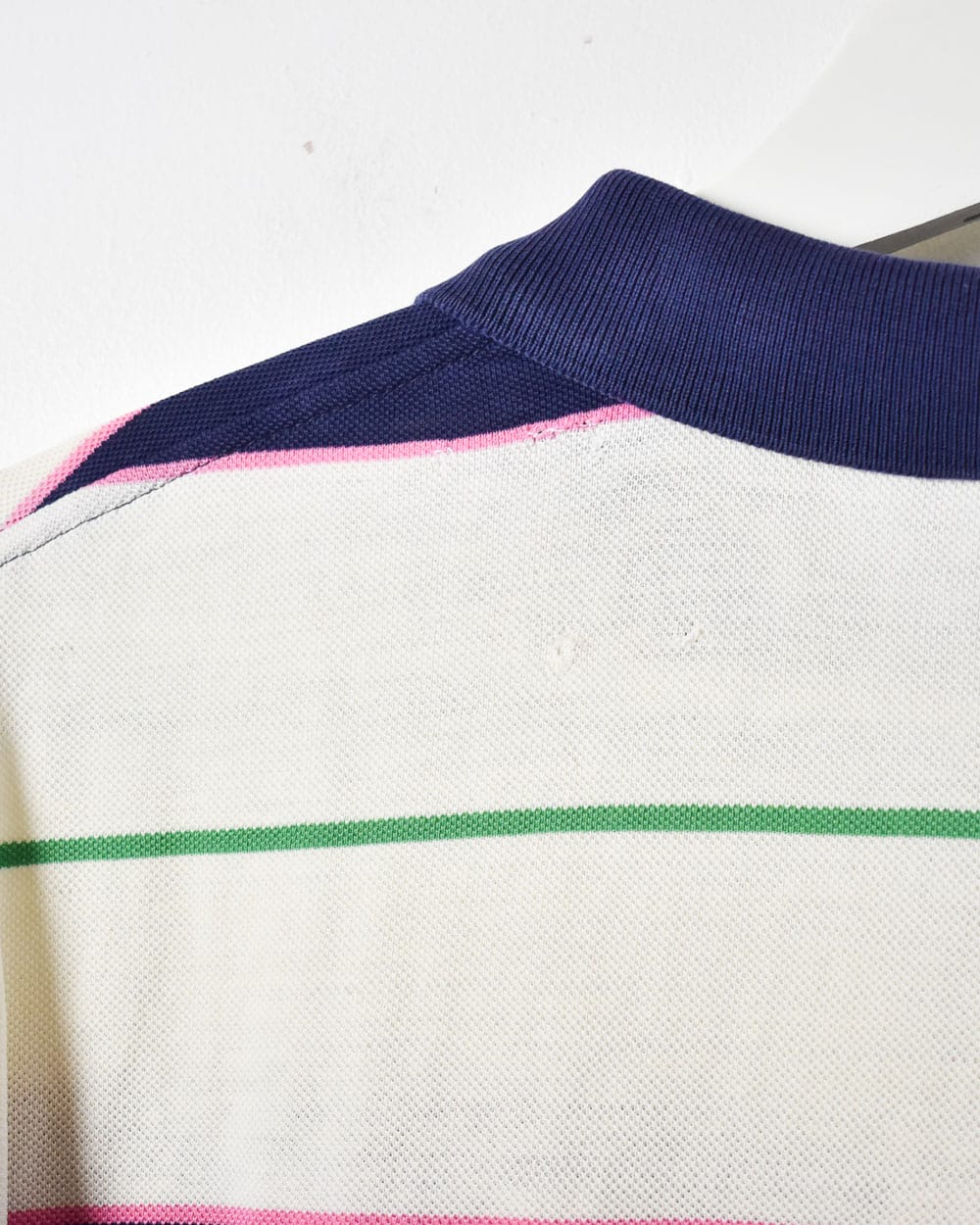 White Chemise Lacoste Striped Polo Shirt - Medium