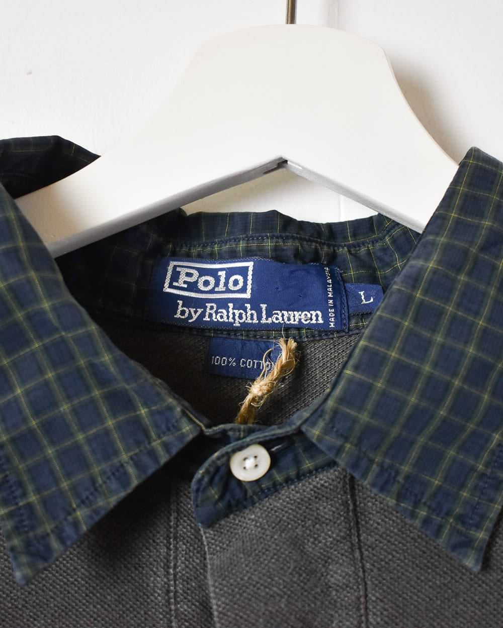 Grey Polo Ralph Lauren Checked Collar Polo Shirt - X-Large