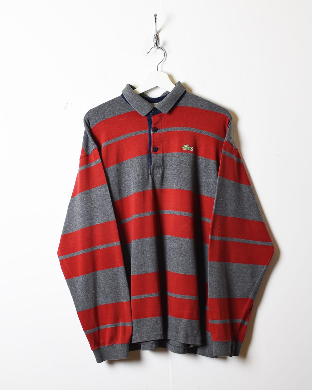 Red Chemise Lacoste Striped Long Sleeved Polo Shirt - Large