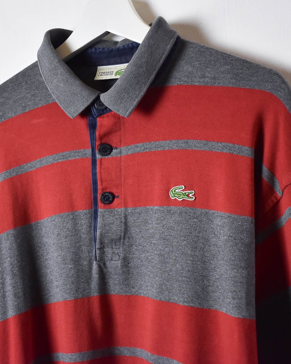 Red Chemise Lacoste Striped Long Sleeved Polo Shirt - Large