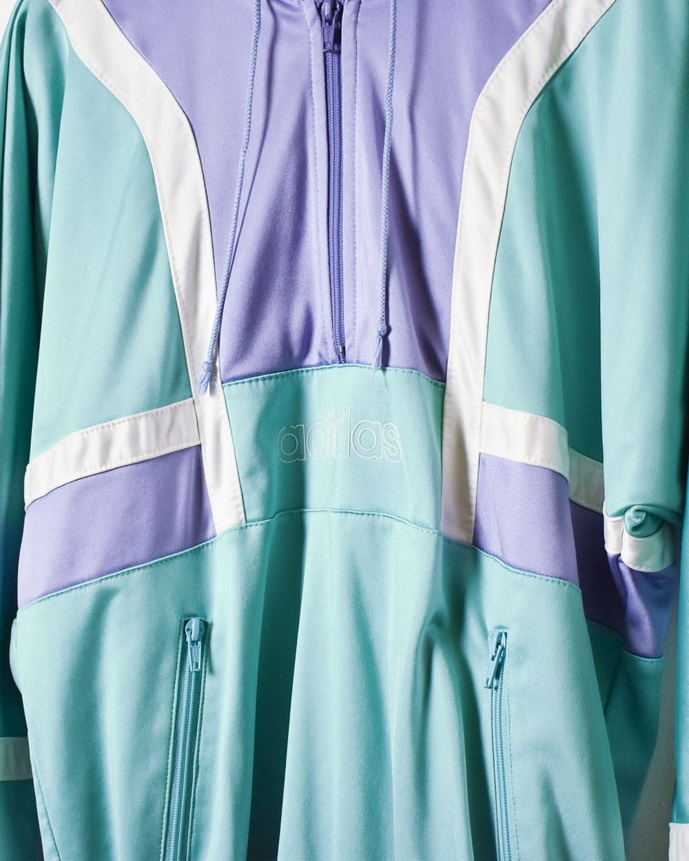 BabyBlue Adidas Hooded 1/4 Zip Tracksuit Top - Small