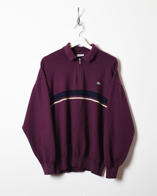 Maroon Lacoste 1/4 Zip Collared Sweatshirt - Medium
