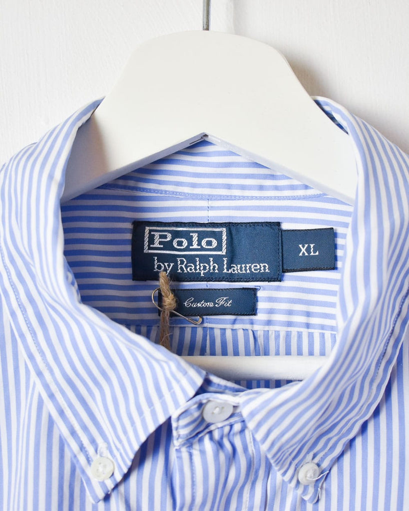 Vintage 90s Blue Polo Ralph Lauren Striped Shirt - X-Large Cotton