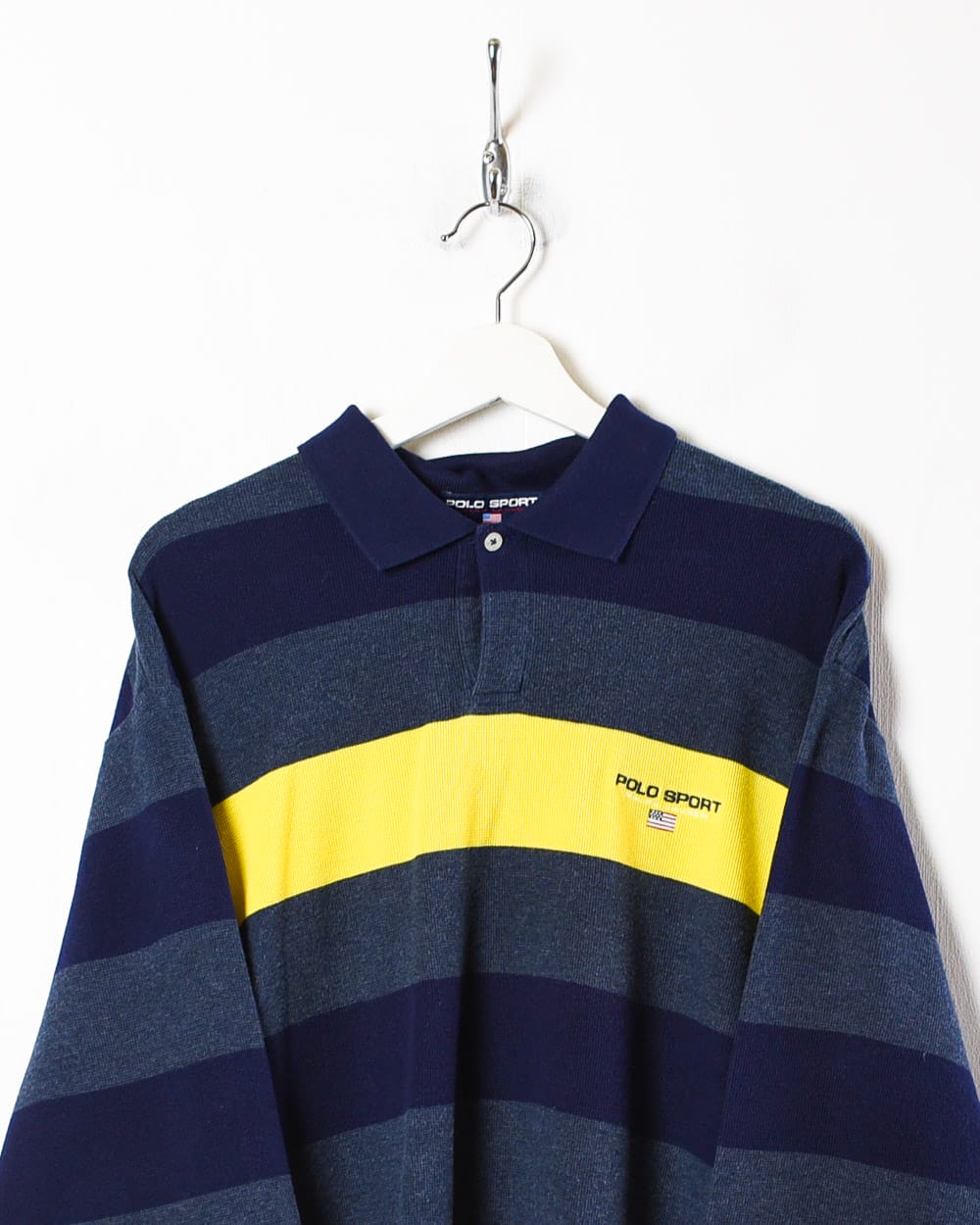 Navy Polo Sport Ralph Lauren Striped Long Sleeved Polo Shirt - X-Large