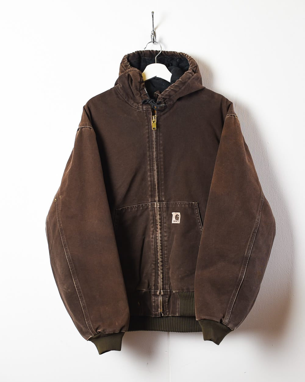 Brown Carhartt Fleece Lined Hooded Workwear Jacket - Large