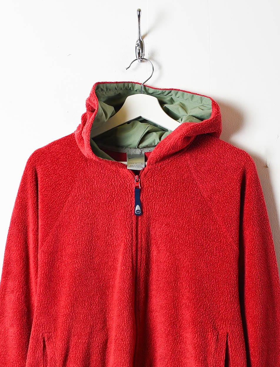 Red Nike Zip-Through Fleece Hoodie - Large Women's