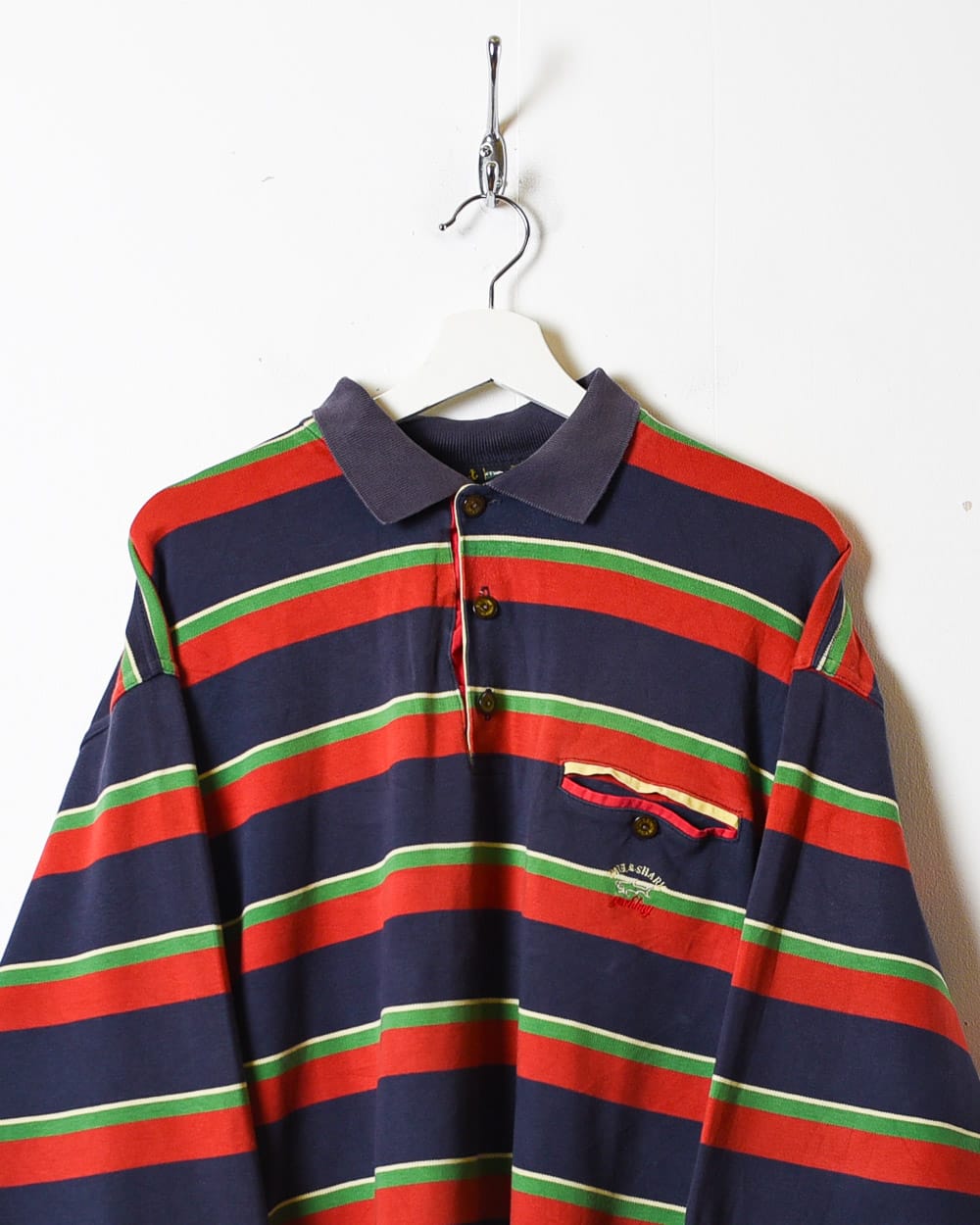 Navy Paul & Shark Striped Collared Sweatshirt - Large