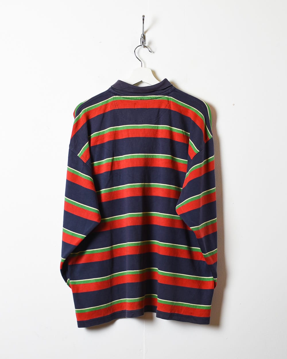 Navy Paul & Shark Striped Collared Sweatshirt - Large