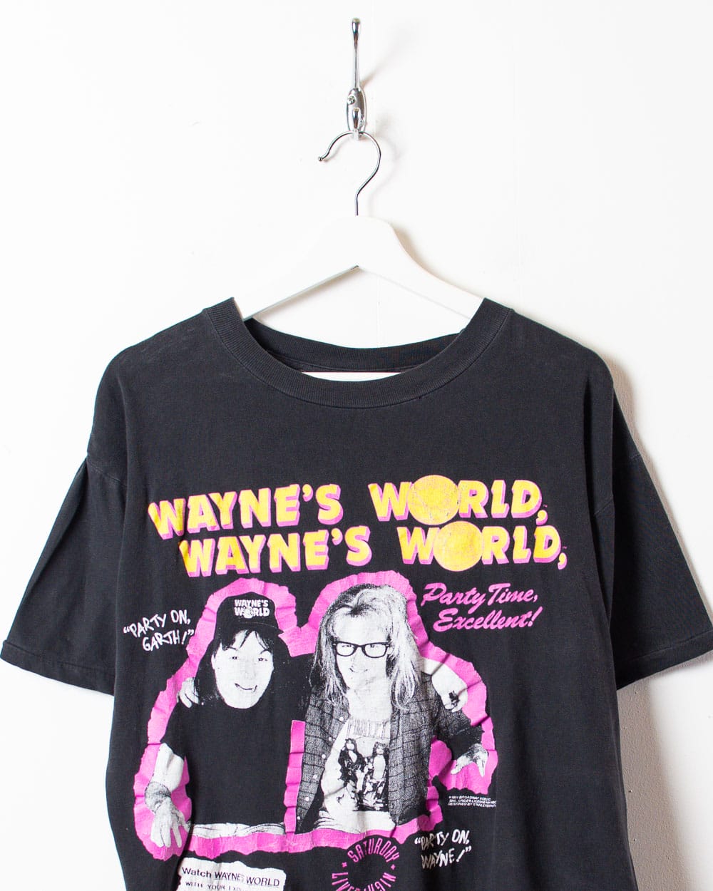 Black Wayne's World Worn Single Stitch T-Shirt - Small