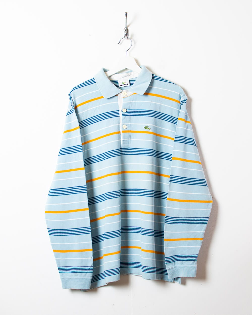 BabyBlue Lacoste Striped Long Sleeved Polo Shirt - Large