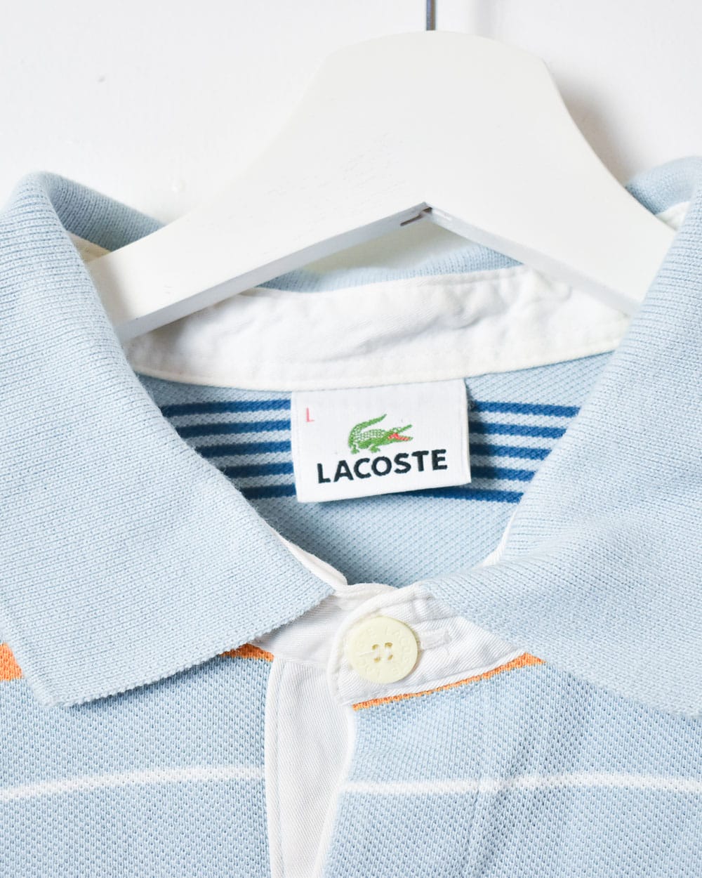 BabyBlue Lacoste Striped Long Sleeved Polo Shirt - Large