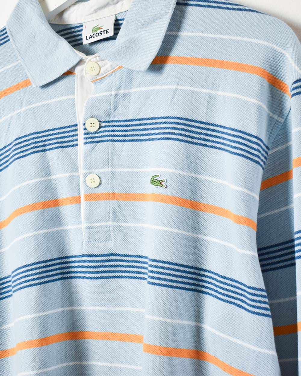 BabyBlue Lacoste Striped Long Sleeved Polo Shirt - Large