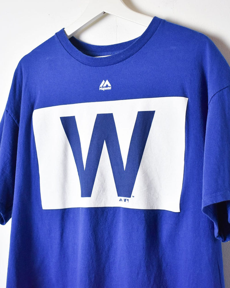 Vintage 00s Blue Majestic MLB Chicago Cubs W T-Shirt - X-Large