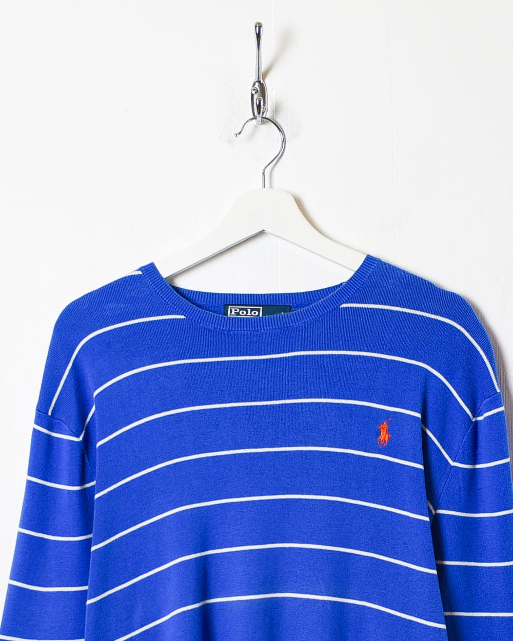 Vintage 90s Blue Polo Ralph Lauren Knitted Striped Sweatshirt