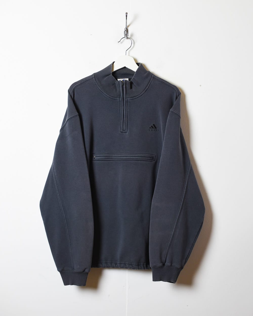 Navy Adidas Kangaroo Pocket 1/4 Zip Sweatshirt - XX-Large