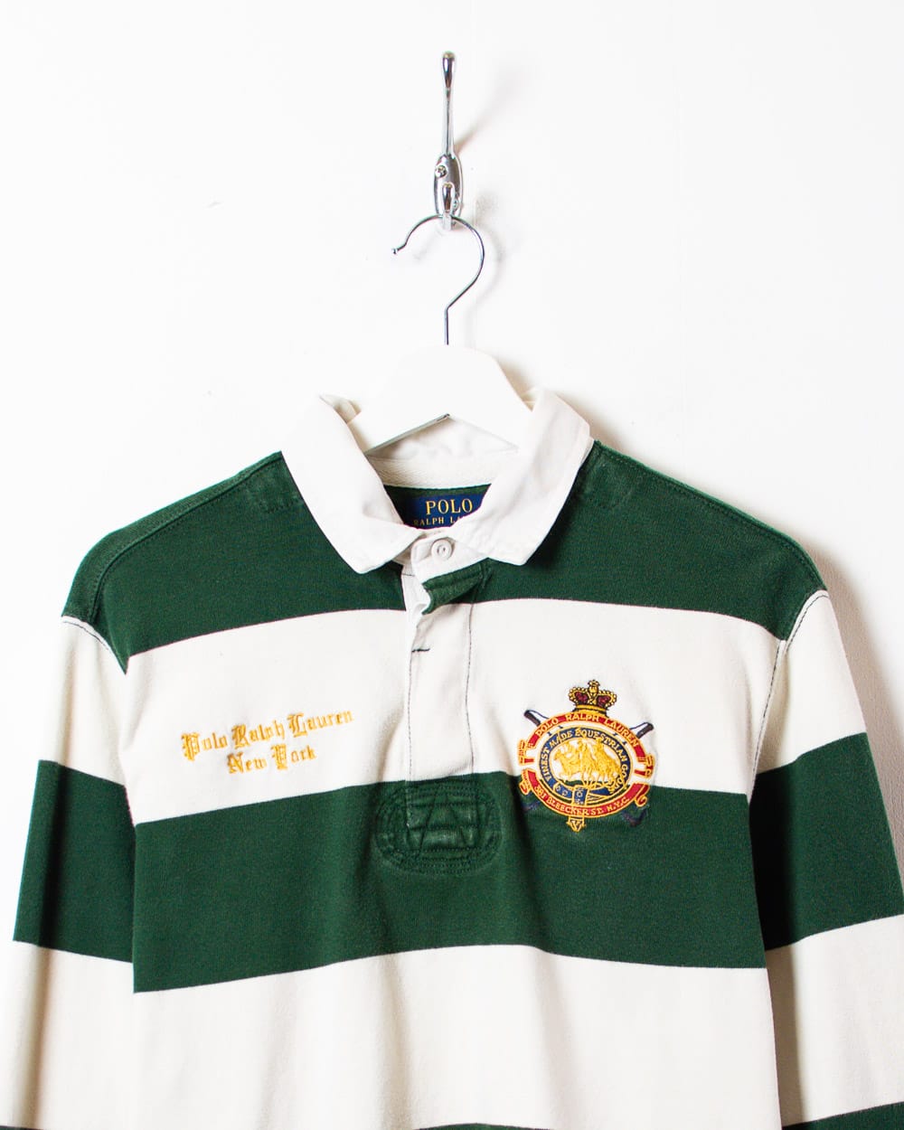 White Polo Ralph Lauren Striped Rugby Shirt - Large